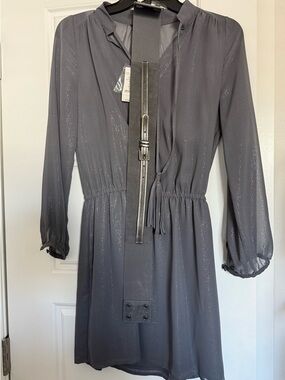 Brand NEW Women's Gray Sparkle Long Sleeve Dress White House Black Market belt 0